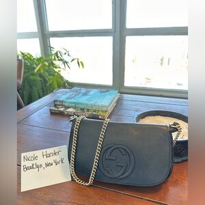 Black Grained Leather Soho Chain Flap Crossbody
